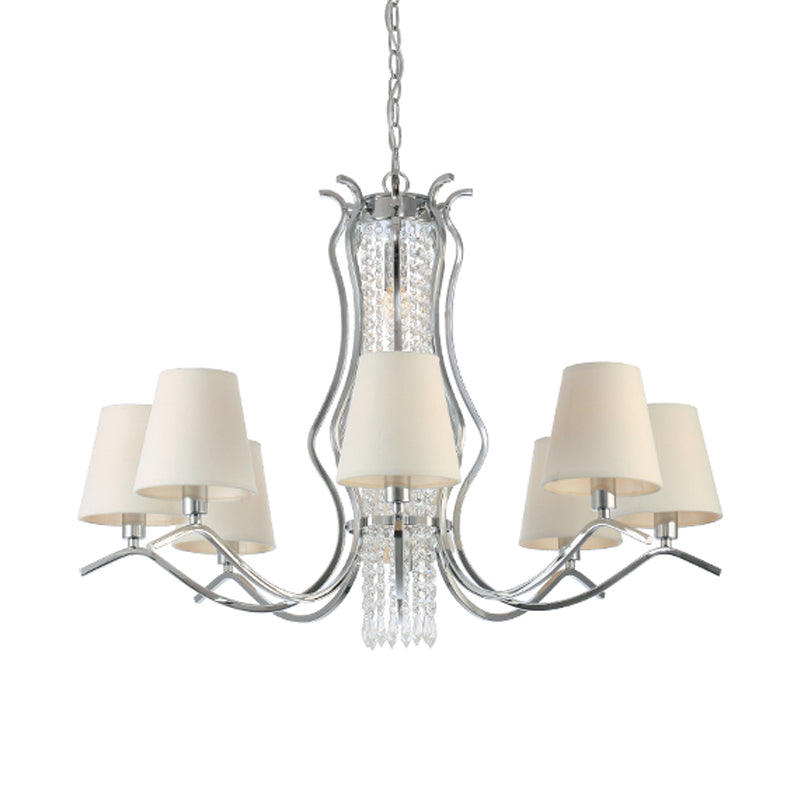 Clear Crystal Stands Scrolls Pendant Lighting Traditional 9 Heads Parlor Chandelier with White Taper Fabric Shade Clearhalo 'Ceiling Lights' 'Chandeliers' Lighting' options 1417688