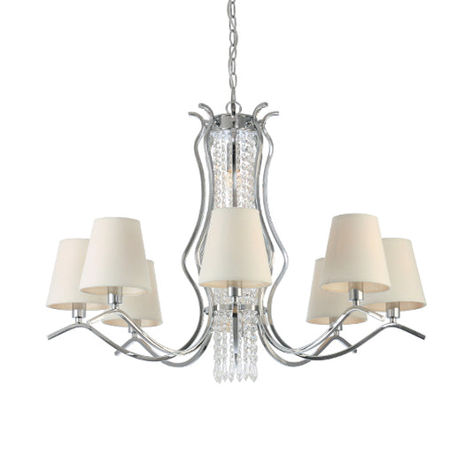 Clear Crystal Stands Scrolls Pendant Lighting Traditional 9 Heads Parlor Chandelier with White Taper Fabric Shade Clearhalo 'Ceiling Lights' 'Chandeliers' Lighting' options 1417688