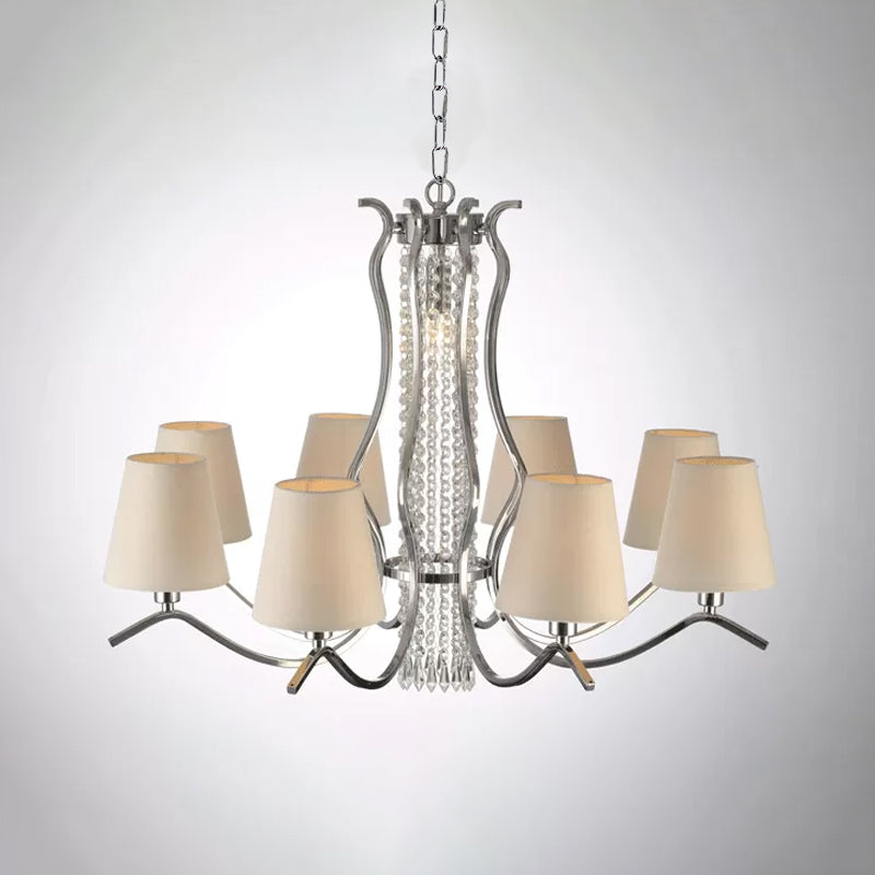 Clear Crystal Stands Scrolls Pendant Lighting Traditional 9 Heads Parlor Chandelier with White Taper Fabric Shade Clearhalo 'Ceiling Lights' 'Chandeliers' Lighting' options 1417689