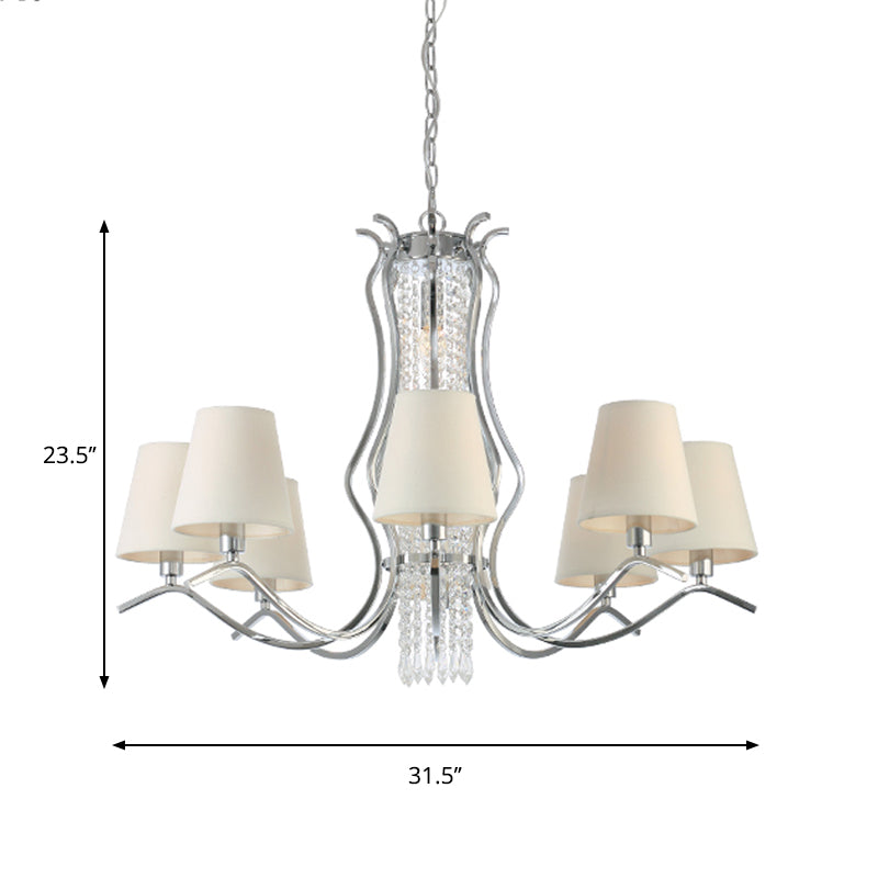 Clear Crystal Stands Scrolls Pendant Lighting Traditional 9 Heads Parlor Chandelier with White Taper Fabric Shade Clearhalo 'Ceiling Lights' 'Chandeliers' Lighting' options 1417690