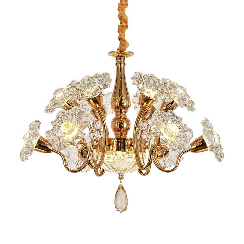 12 Bulbs Swirled Arm Chandelier Traditional Gold Clear 2-Tier Crystal Flower Shade Ceiling Light Clearhalo 'Ceiling Lights' 'Chandeliers' Lighting' options 1417692