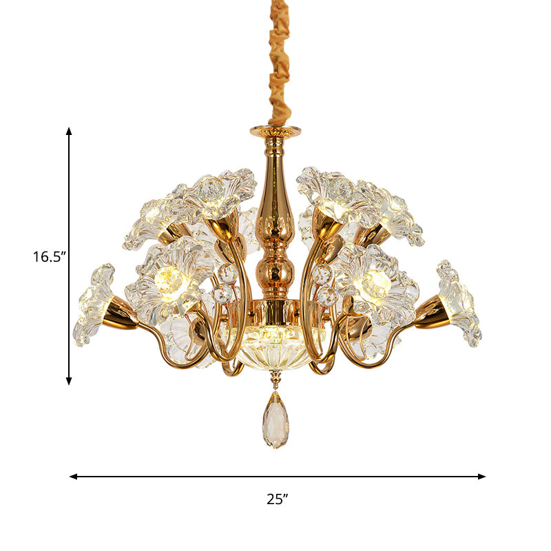 12 Bulbs Swirled Arm Chandelier Traditional Gold Clear 2-Tier Crystal Flower Shade Ceiling Light Clearhalo 'Ceiling Lights' 'Chandeliers' Lighting' options 1417694