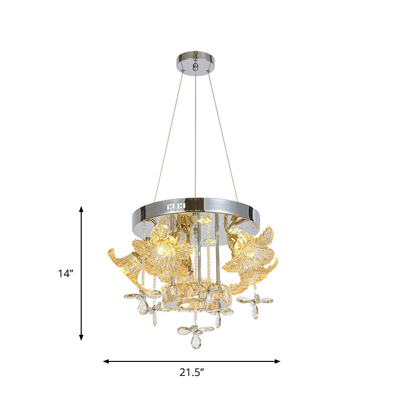 LED Hanging Lighting Modern Flower Amber Crystal Shade Chandelier Lamp for Dinning Room Clearhalo 'Ceiling Lights' 'Chandeliers' 'Modern Chandeliers' 'Modern' Lighting' 1417698