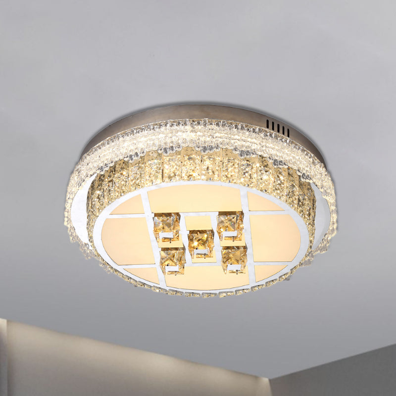 Circular Crystal Blocks Lighting Fixture Contemporary LED Bedroom Flush Mount in Stainless-Steel Clear A Clearhalo 'Ceiling Lights' 'Close To Ceiling Lights' 'Close to ceiling' 'Flush mount' Lighting' 1417703