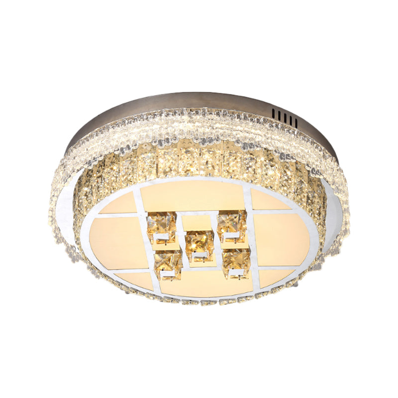 Circular Crystal Blocks Lighting Fixture Contemporary LED Bedroom Flush Mount in Stainless-Steel Clearhalo 'Ceiling Lights' 'Close To Ceiling Lights' 'Close to ceiling' 'Flush mount' Lighting' 1417705