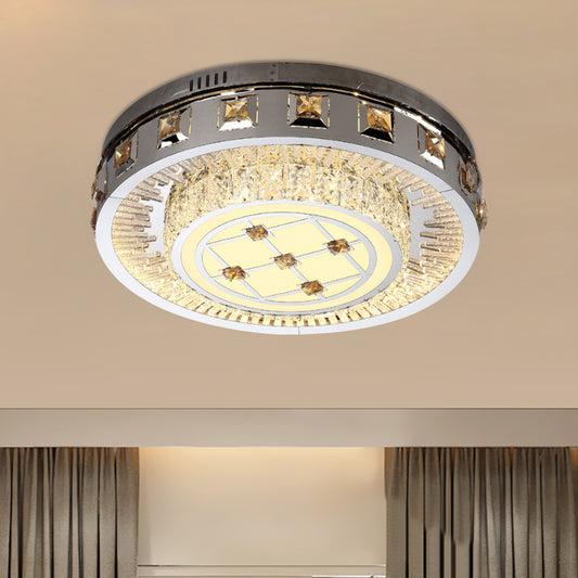 Circular Crystal Blocks Lighting Fixture Contemporary LED Bedroom Flush Mount in Stainless-Steel Clearhalo 'Ceiling Lights' 'Close To Ceiling Lights' 'Close to ceiling' 'Flush mount' Lighting' 1417708