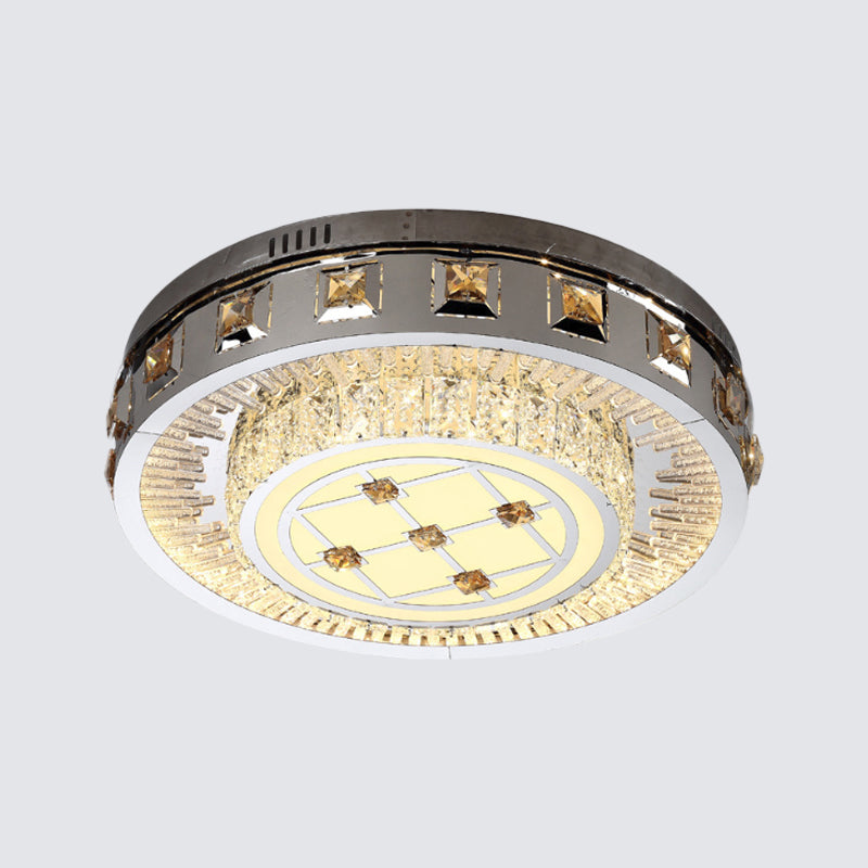 Circular Crystal Blocks Lighting Fixture Contemporary LED Bedroom Flush Mount in Stainless-Steel Clearhalo 'Ceiling Lights' 'Close To Ceiling Lights' 'Close to ceiling' 'Flush mount' Lighting' 1417710