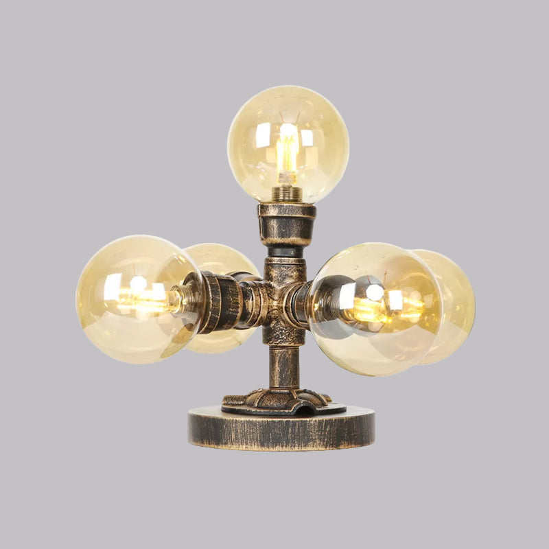 4/5-Light Desk Lamp Industrial Style Round Shade Clear/Amber Glass Task Light in Antique Silver/Bronze with Base Clearhalo 'Lamps' 'Table Lamps' Lighting' 1417724