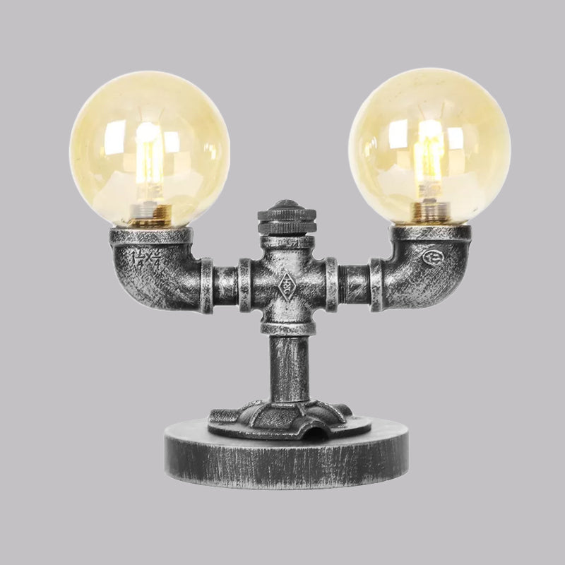 Industrial Round Shade Desk Lamp 2/3-Bulb Clear/Amber Glass Task Lighting in Antique Silver/Bronze with Base Clearhalo 'Lamps' 'Table Lamps' Lighting' 1417732