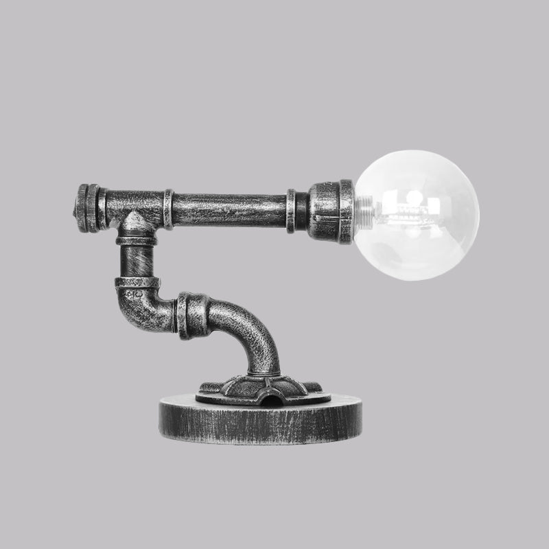 Antique Silver/Bronze Single Light Reading Lamp Industrial Clear/Amber Glass Globe Shade Task Lighting Clearhalo 'Lamps' 'Table Lamps' Lighting' 1417748