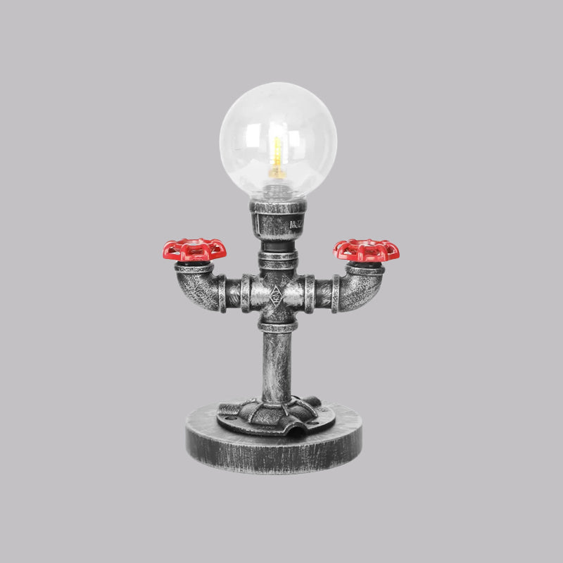 Antique Silver/Bronze Single Light Reading Lamp Industrial Clear/Amber Glass Globe Shade Task Lighting Clearhalo 'Lamps' 'Table Lamps' Lighting' 1417749