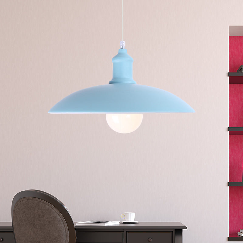 1 Light Bowl Pendant Lamp Macaron Stylish Blue/Green Metal Suspension Light for Dining Room, 12.5"/16" Dia Sky Blue 12.5" Clearhalo 'Ceiling Lights' 'Modern Pendants' 'Modern' 'Pendant Lights' 'Pendants' Lighting' 1417785