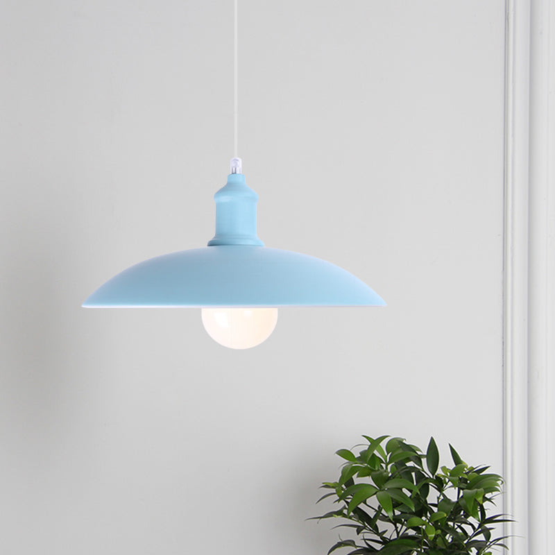 1 Light Bowl Pendant Lamp Macaron Stylish Blue/Green Metal Suspension Light for Dining Room, 12.5"/16" Dia Clearhalo 'Ceiling Lights' 'Modern Pendants' 'Modern' 'Pendant Lights' 'Pendants' Lighting' 1417787