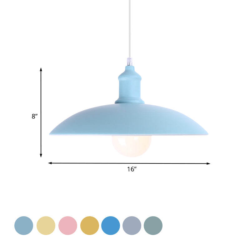 1 Light Bowl Pendant Lamp Macaron Stylish Blue/Green Metal Suspension Light for Dining Room, 12.5"/16" Dia Clearhalo 'Ceiling Lights' 'Modern Pendants' 'Modern' 'Pendant Lights' 'Pendants' Lighting' 1417790