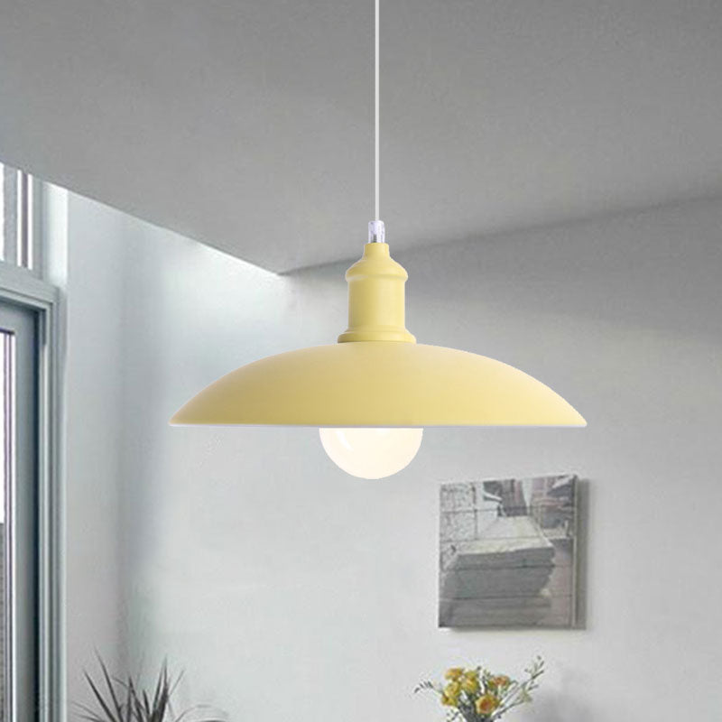 1 Light Bowl Pendant Lamp Macaron Stylish Blue/Green Metal Suspension Light for Dining Room, 12.5"/16" Dia Clearhalo 'Ceiling Lights' 'Modern Pendants' 'Modern' 'Pendant Lights' 'Pendants' Lighting' 1417793