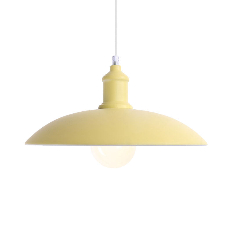 1 Light Bowl Pendant Lamp Macaron Stylish Blue/Green Metal Suspension Light for Dining Room, 12.5"/16" Dia Clearhalo 'Ceiling Lights' 'Modern Pendants' 'Modern' 'Pendant Lights' 'Pendants' Lighting' 1417794