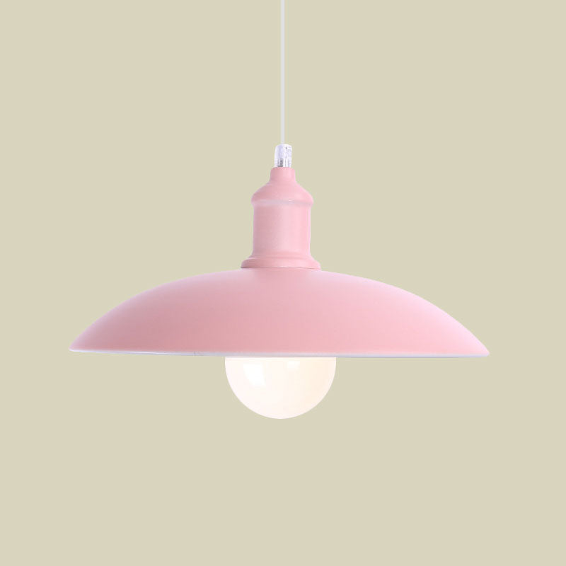 1 Light Bowl Pendant Lamp Macaron Stylish Blue/Green Metal Suspension Light for Dining Room, 12.5"/16" Dia Clearhalo 'Ceiling Lights' 'Modern Pendants' 'Modern' 'Pendant Lights' 'Pendants' Lighting' 1417798