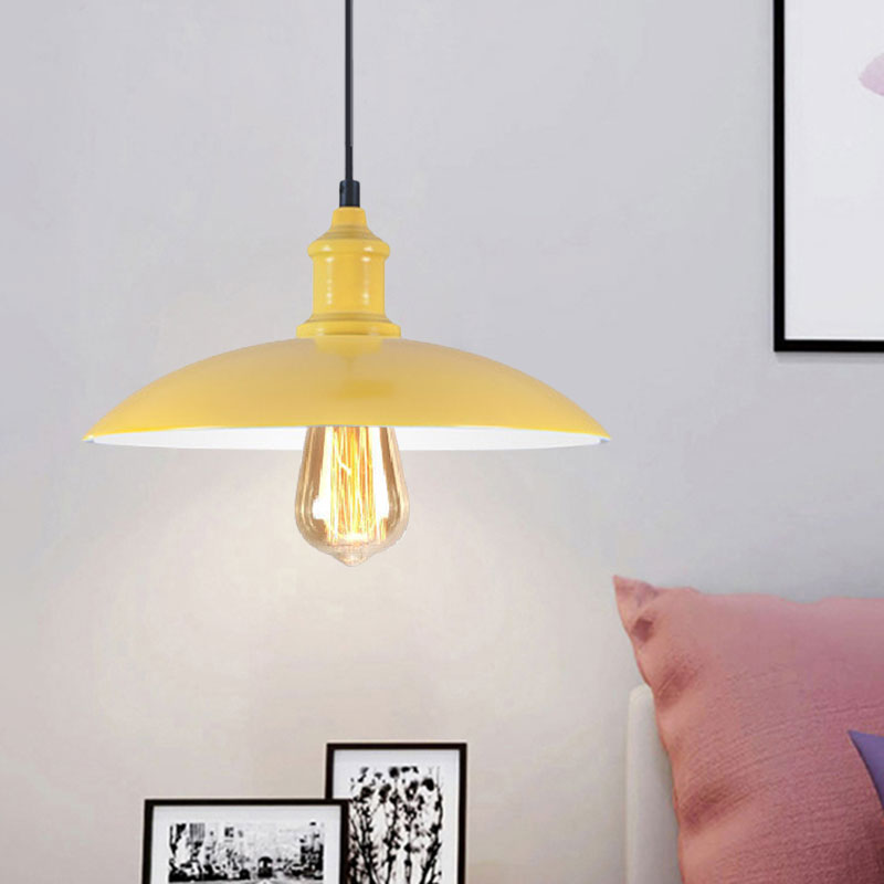 1 Light Bowl Pendant Lamp Macaron Stylish Blue/Green Metal Suspension Light for Dining Room, 12.5"/16" Dia Yellow Clearhalo 'Ceiling Lights' 'Modern Pendants' 'Modern' 'Pendant Lights' 'Pendants' Lighting' 1417799