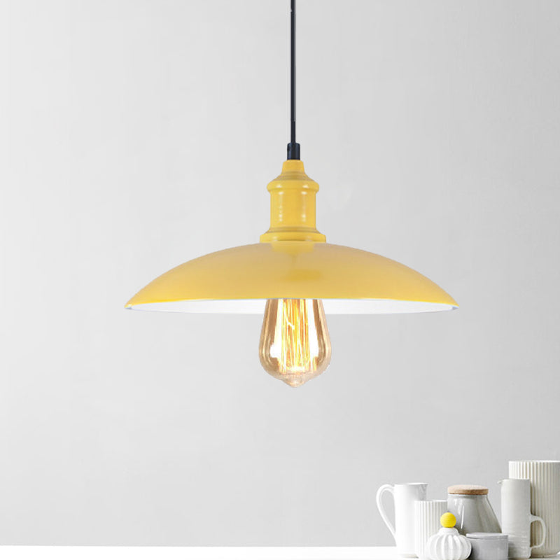 1 Light Bowl Pendant Lamp Macaron Stylish Blue/Green Metal Suspension Light for Dining Room, 12.5"/16" Dia Clearhalo 'Ceiling Lights' 'Modern Pendants' 'Modern' 'Pendant Lights' 'Pendants' Lighting' 1417800