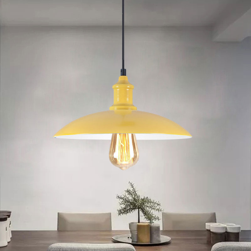 1 Light Bowl Pendant Lamp Macaron Stylish Blue/Green Metal Suspension Light for Dining Room, 12.5"/16" Dia Clearhalo 'Ceiling Lights' 'Modern Pendants' 'Modern' 'Pendant Lights' 'Pendants' Lighting' 1417801