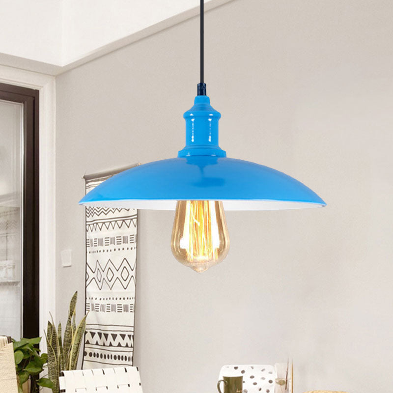 1 Light Bowl Pendant Lamp Macaron Stylish Blue/Green Metal Suspension Light for Dining Room, 12.5"/16" Dia Blue Clearhalo 'Ceiling Lights' 'Modern Pendants' 'Modern' 'Pendant Lights' 'Pendants' Lighting' 1417803