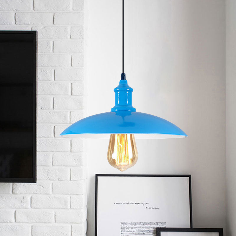 1 Light Bowl Pendant Lamp Macaron Stylish Blue/Green Metal Suspension Light for Dining Room, 12.5"/16" Dia Clearhalo 'Ceiling Lights' 'Modern Pendants' 'Modern' 'Pendant Lights' 'Pendants' Lighting' 1417804