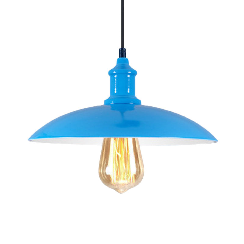1 Light Bowl Pendant Lamp Macaron Stylish Blue/Green Metal Suspension Light for Dining Room, 12.5"/16" Dia Clearhalo 'Ceiling Lights' 'Modern Pendants' 'Modern' 'Pendant Lights' 'Pendants' Lighting' 1417805