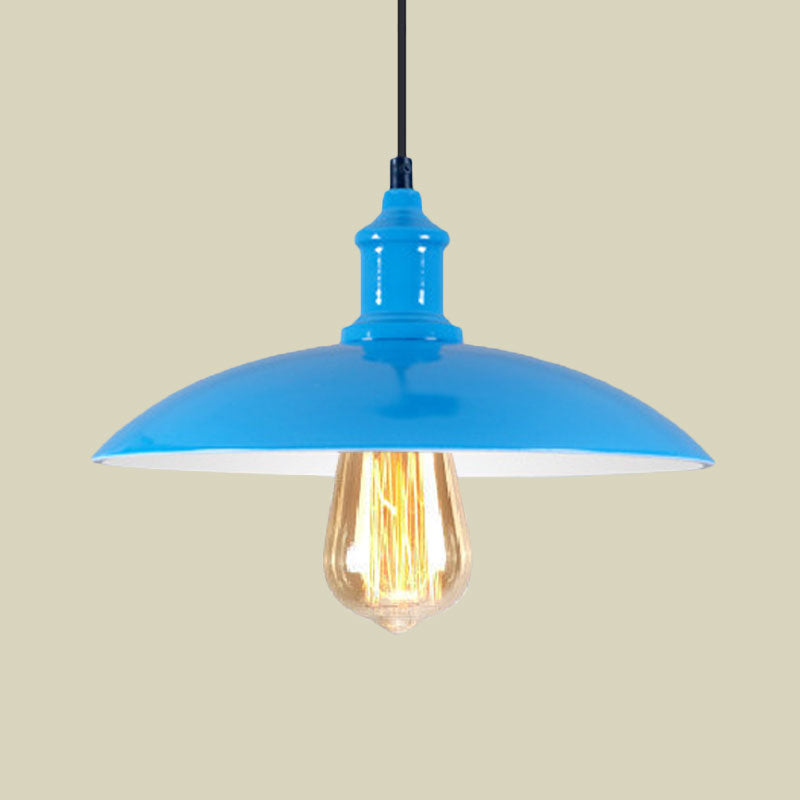 1 Light Bowl Pendant Lamp Macaron Stylish Blue/Green Metal Suspension Light for Dining Room, 12.5"/16" Dia Clearhalo 'Ceiling Lights' 'Modern Pendants' 'Modern' 'Pendant Lights' 'Pendants' Lighting' 1417806