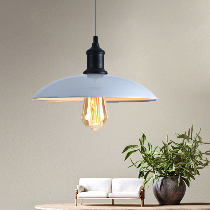 1 Light Bowl Pendant Lamp Macaron Stylish Blue/Green Metal Suspension Light for Dining Room, 12.5"/16" Dia Dark Gray 12.5" Clearhalo 'Ceiling Lights' 'Modern Pendants' 'Modern' 'Pendant Lights' 'Pendants' Lighting' 1417807