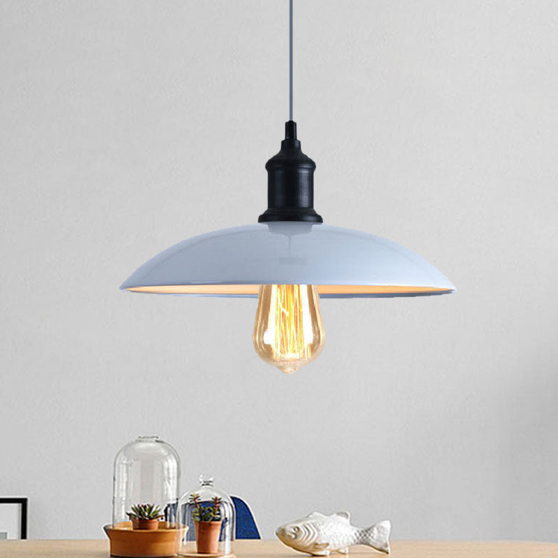 1 Light Bowl Pendant Lamp Macaron Stylish Blue/Green Metal Suspension Light for Dining Room, 12.5"/16" Dia Clearhalo 'Ceiling Lights' 'Modern Pendants' 'Modern' 'Pendant Lights' 'Pendants' Lighting' 1417808