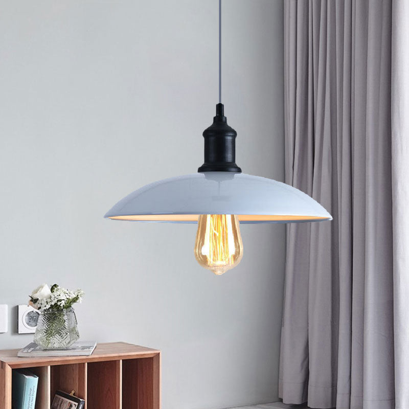 1 Light Bowl Pendant Lamp Macaron Stylish Blue/Green Metal Suspension Light for Dining Room, 12.5"/16" Dia Clearhalo 'Ceiling Lights' 'Modern Pendants' 'Modern' 'Pendant Lights' 'Pendants' Lighting' 1417809