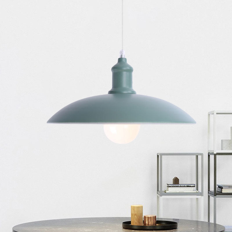1 Light Bowl Pendant Lamp Macaron Stylish Blue/Green Metal Suspension Light for Dining Room, 12.5"/16" Dia Green Clearhalo 'Ceiling Lights' 'Modern Pendants' 'Modern' 'Pendant Lights' 'Pendants' Lighting' 1417811