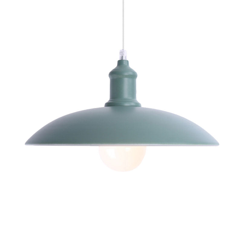 1 Light Bowl Pendant Lamp Macaron Stylish Blue/Green Metal Suspension Light for Dining Room, 12.5"/16" Dia Clearhalo 'Ceiling Lights' 'Modern Pendants' 'Modern' 'Pendant Lights' 'Pendants' Lighting' 1417814