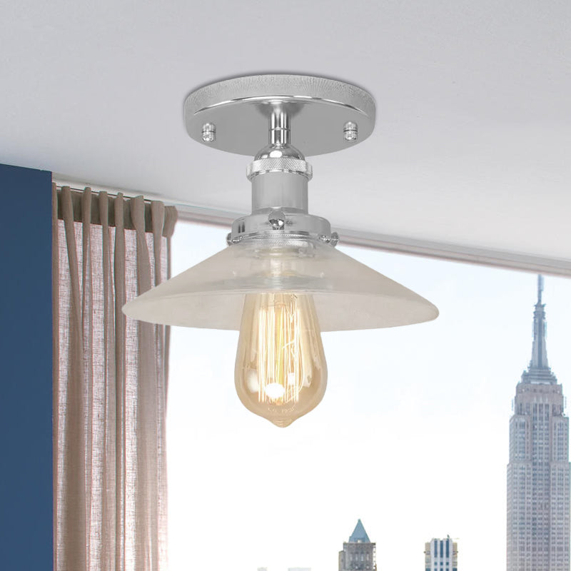 Saucer Frosted Glass Semi Flush Lighting Vintage 1 Bulb Kitchen Light Fixture in Black/Brass/Copper Clearhalo 'Ceiling Lights' 'Close To Ceiling Lights' 'Close to ceiling' 'Glass shade' 'Glass' 'Semi-flushmount' Lighting' 1417922