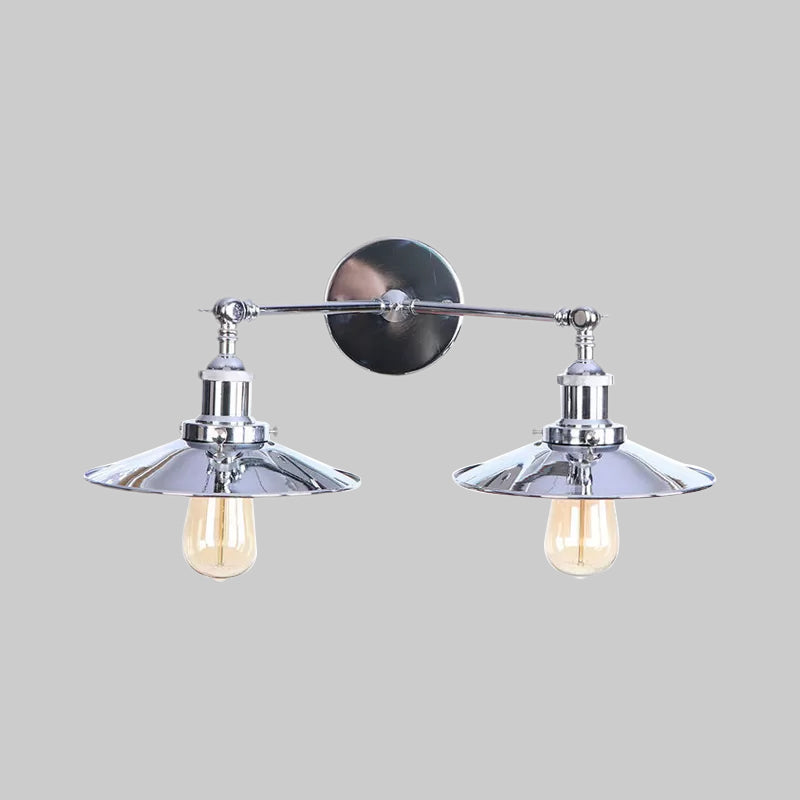 2 Bulbs Flat Shade Wall Lighting Industrial Style Brass/Rust Metal Wall Mount Fixture for Corridor Clearhalo 'Art deco wall lights' 'Cast Iron' 'Glass' 'Industrial wall lights' 'Industrial' 'Middle century wall lights' 'Modern' 'Rustic wall lights' 'Tiffany' 'Traditional wall lights' 'Wall Lamps & Sconces' 'Wall Lights' Lighting' 1417984