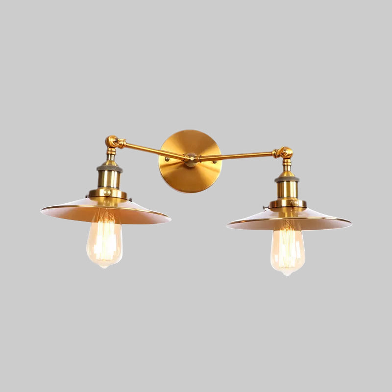 2 Bulbs Flat Shade Wall Lighting Industrial Style Brass/Rust Metal Wall Mount Fixture for Corridor Clearhalo 'Art deco wall lights' 'Cast Iron' 'Glass' 'Industrial wall lights' 'Industrial' 'Middle century wall lights' 'Modern' 'Rustic wall lights' 'Tiffany' 'Traditional wall lights' 'Wall Lamps & Sconces' 'Wall Lights' Lighting' 1417986