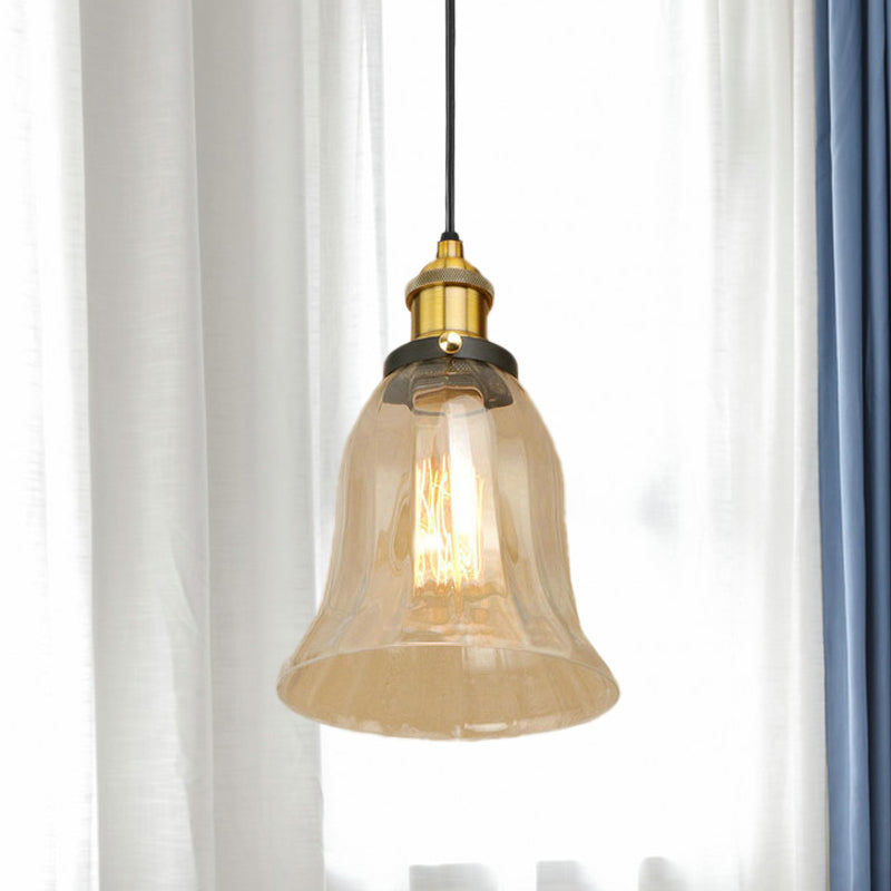 Bronze/Antique Brass/Copper 1 Light Pendant Lighting Industrial Clear Glass Bell Hanging Lamp for Indoor Brass Clearhalo 'Ceiling Lights' 'Glass shade' 'Glass' 'Industrial Pendants' 'Industrial' 'Middle Century Pendants' 'Pendant Lights' 'Pendants' 'Tiffany' Lighting' 1418025