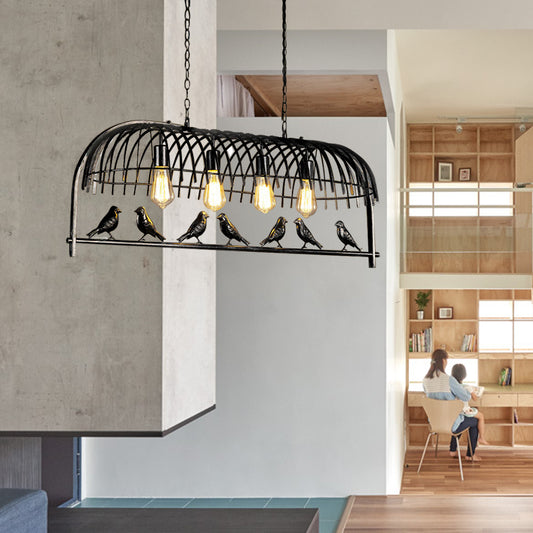 Birdcage Metallic Island Lighting with Wire Guard Lodge Stylish 4 Lights Dining Room Pendant Lighting in Black/Rust Black Clearhalo 'Ceiling Lights' 'Island Lights' Lighting' 141802