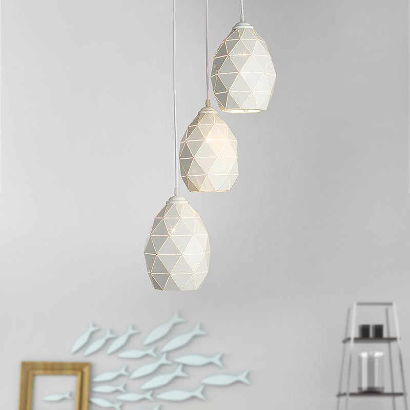 3 Lights Metal Pendant Lighting Modern Style White Geometric Indoor Hanging Ceiling Light, Linear/Round Canopy Clearhalo 'Ceiling Lights' 'Modern Pendants' 'Modern' 'Pendant Lights' 'Pendants' Lighting' 1418073