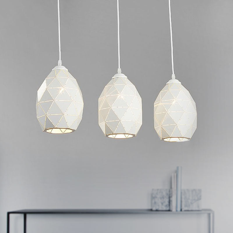 3 Lights Metal Pendant Lighting Modern Style White Geometric Indoor Hanging Ceiling Light, Linear/Round Canopy Clearhalo 'Ceiling Lights' 'Modern Pendants' 'Modern' 'Pendant Lights' 'Pendants' Lighting' 1418074