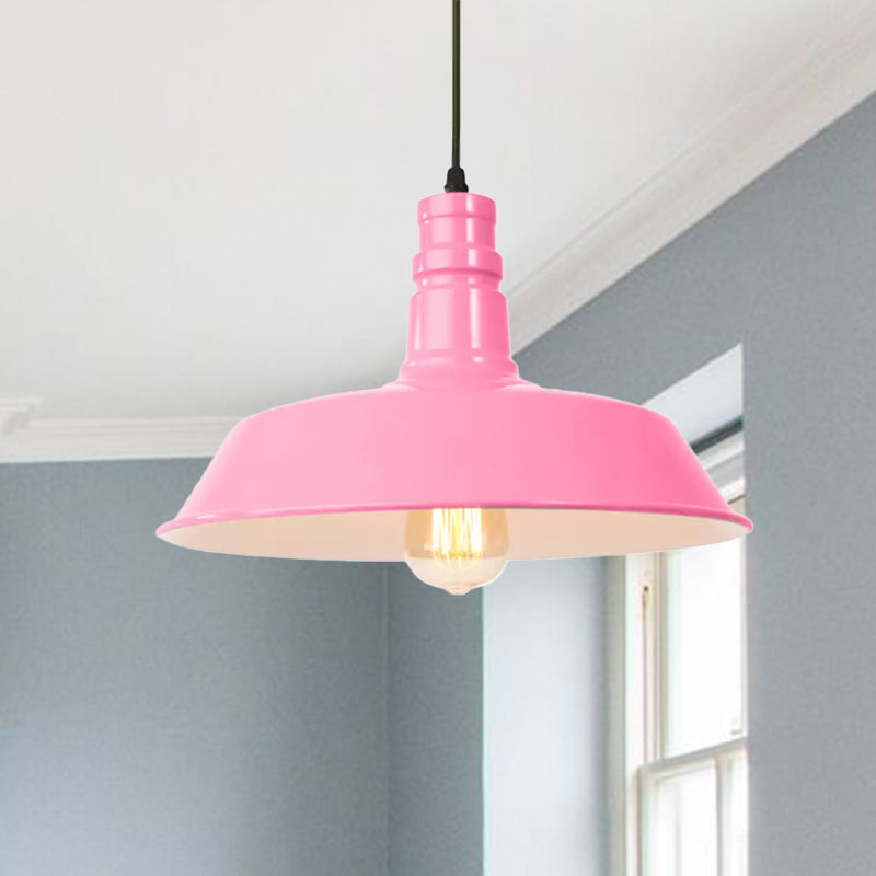 Metal Barn Shade Hanging Lamp Retro Style 1 Bulb Living Room Ceiling Pendant Fixture in Pink/Yellow, 10"/14"/18" Diameter Clearhalo 'Art Deco Pendants' 'Cast Iron' 'Ceiling Lights' 'Ceramic' 'Crystal' 'Industrial Pendants' 'Industrial' 'Metal' 'Middle Century Pendants' 'Pendant Lights' 'Pendants' 'Tiffany' Lighting' 1418085