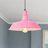 Metal Barn Shade Hanging Lamp Retro Style 1 Bulb Living Room Ceiling Pendant Fixture in Pink/Yellow, 10"/14"/18" Diameter Clearhalo 'Art Deco Pendants' 'Cast Iron' 'Ceiling Lights' 'Ceramic' 'Crystal' 'Industrial Pendants' 'Industrial' 'Metal' 'Middle Century Pendants' 'Pendant Lights' 'Pendants' 'Tiffany' Lighting' 1418086