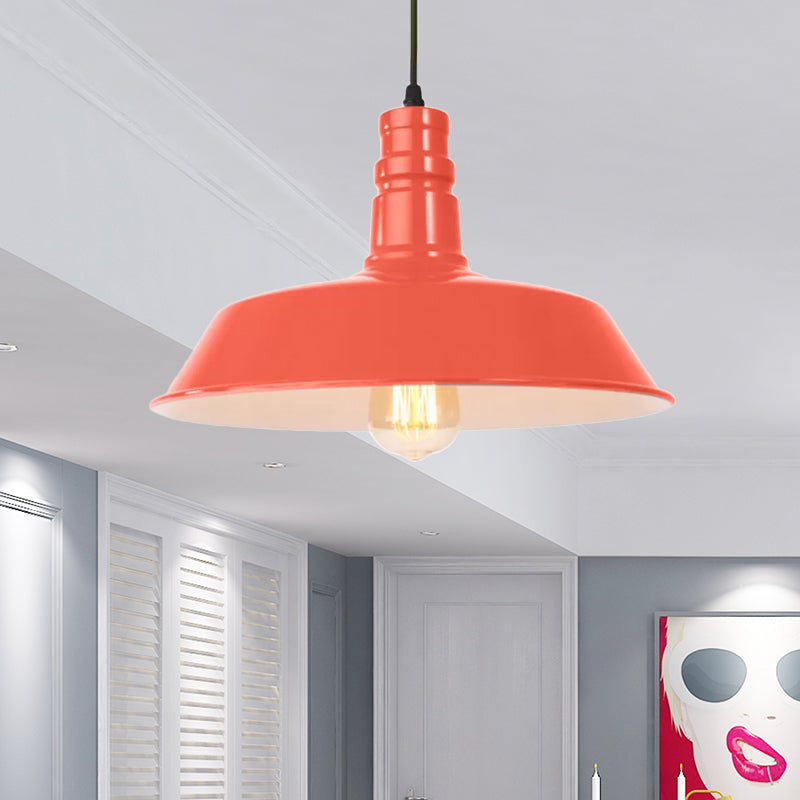 Metal Barn Shade Hanging Lamp Retro Style 1 Bulb Living Room Ceiling Pendant Fixture in Pink/Yellow, 10"/14"/18" Diameter Clearhalo 'Art Deco Pendants' 'Cast Iron' 'Ceiling Lights' 'Ceramic' 'Crystal' 'Industrial Pendants' 'Industrial' 'Metal' 'Middle Century Pendants' 'Pendant Lights' 'Pendants' 'Tiffany' Lighting' 1418087