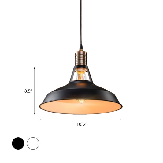 Vintage Style Barn Hanging Pendant Light 1 Bulb Metallic Suspension Light in Black/White, 10.5/12/15 Inch Width Clearhalo 'Art Deco Pendants' 'Black' 'Cast Iron' 'Ceiling Lights' 'Ceramic' 'Crystal' 'Industrial Pendants' 'Industrial' 'Metal' 'Middle Century Pendants' 'Pendant Lights' 'Pendants' 'Rustic Pendants' 'Tiffany' Lighting' 1418099