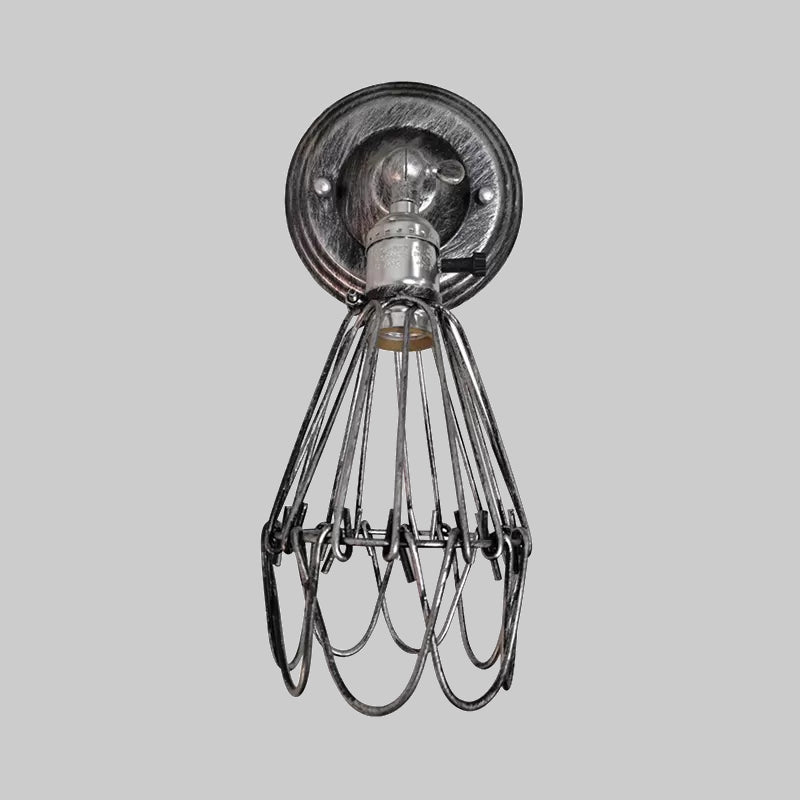 Wrought Iron Wire Guard Wall Lighting Farmhouse Style 1 Bulb Restaurant Rotatable Sconce Lamp in Black/Bronze Clearhalo 'Wall Lamps & Sconces' 'Wall Lights' Lighting' 1418147