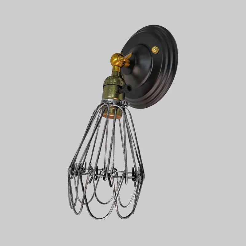 Wrought Iron Wire Guard Wall Lighting Farmhouse Style 1 Bulb Restaurant Rotatable Sconce Lamp in Black/Bronze Clearhalo 'Wall Lamps & Sconces' 'Wall Lights' Lighting' 1418151