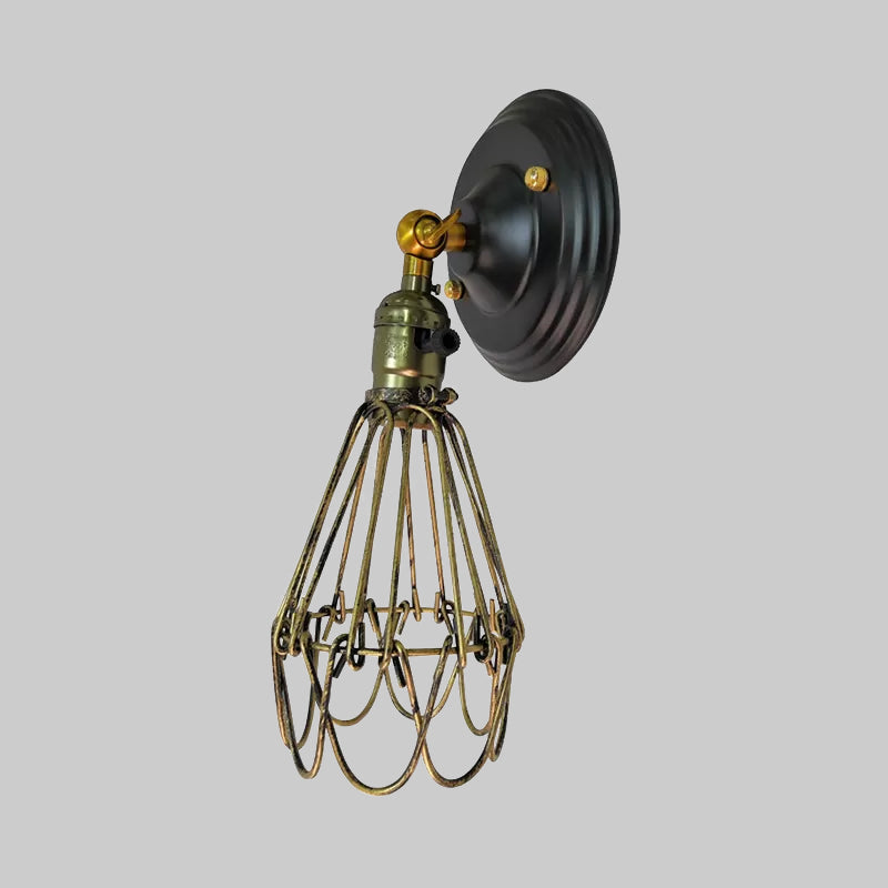 Wrought Iron Wire Guard Wall Lighting Farmhouse Style 1 Bulb Restaurant Rotatable Sconce Lamp in Black/Bronze Clearhalo 'Wall Lamps & Sconces' 'Wall Lights' Lighting' 1418152