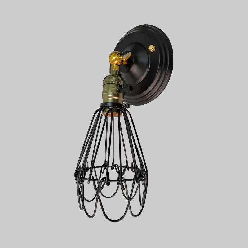 Wrought Iron Wire Guard Wall Lighting Farmhouse Style 1 Bulb Restaurant Rotatable Sconce Lamp in Black/Bronze Clearhalo 'Wall Lamps & Sconces' 'Wall Lights' Lighting' 1418154