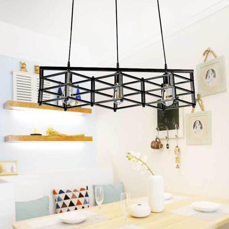 31.5"/32" Dia Linear Metal Island Lighting Industrial 3 Lights Dining Room Hanging Light with Cage Shade in Black Clearhalo 'Ceiling Lights' 'Island Lights' Lighting' 1418167