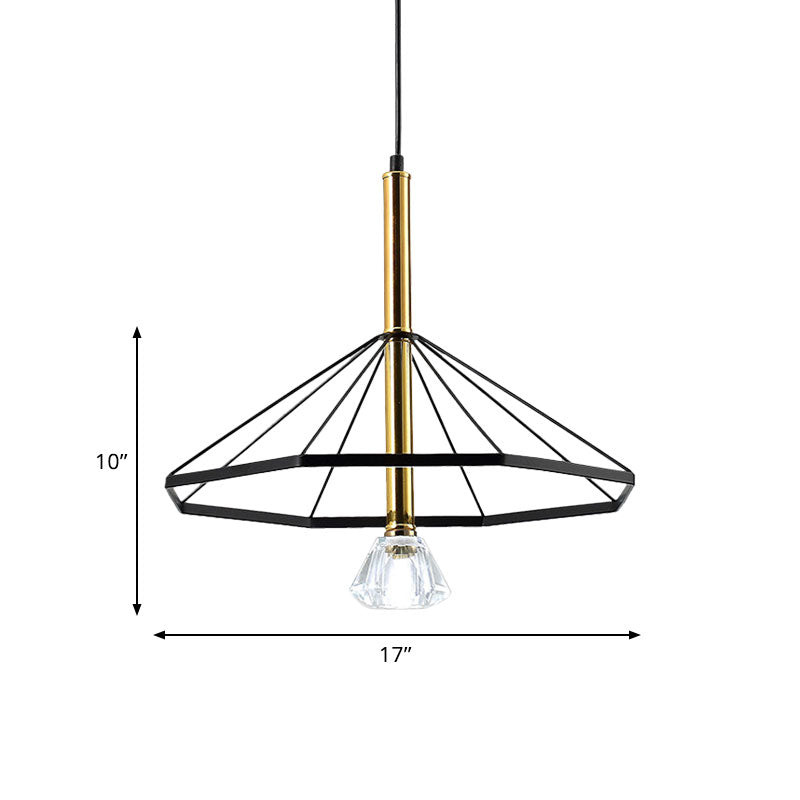 1 Light Pendant Lamp Industrial Style Caged Metal Hanging Light with Clear Crystal Shade in Black Finish Clearhalo 'Ceiling Lights' 'Pendant Lights' 'Pendants' Lighting' 1418172